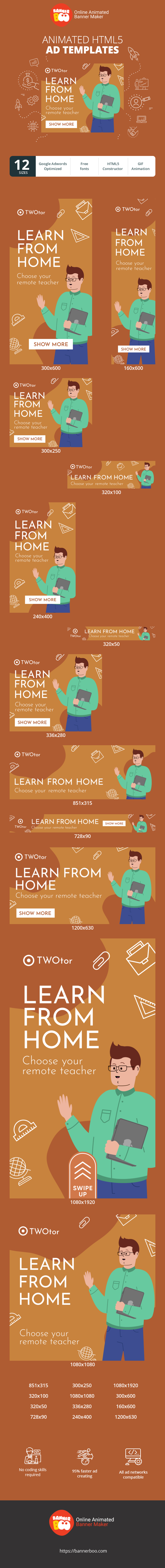 Banner ad template — Learn From Home — Choose Your Remote Teacher