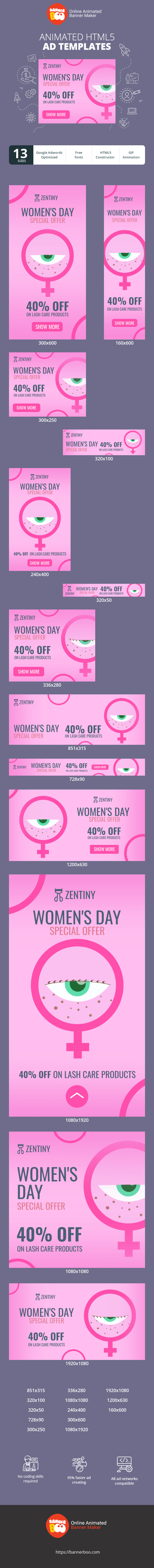 Banner ad template — Women's Day Special Offer — 40% Off On Lash Care Products