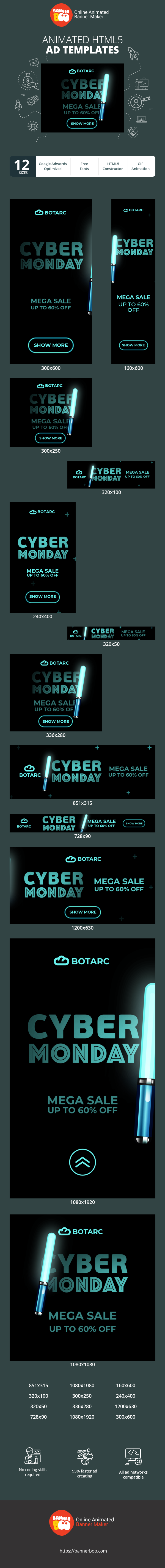 Banner ad template — Cyber Monday — Mega Sale Up To 60% Off