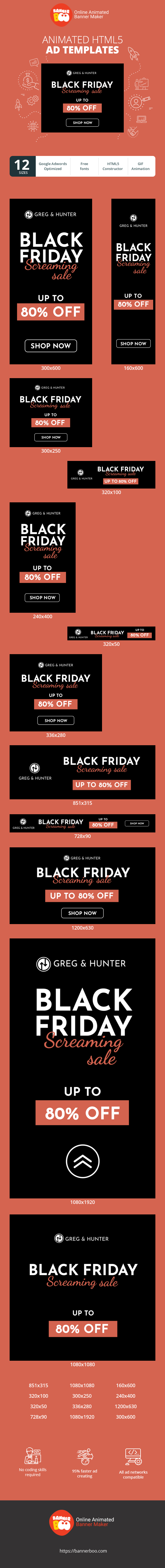 Banner ad template — Black Friday Screaming Sale — Up To 80% Off