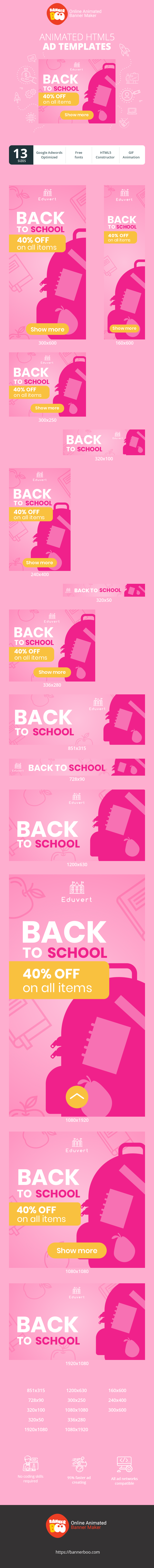 Banner ad template — Back To School — 40% Off All Items